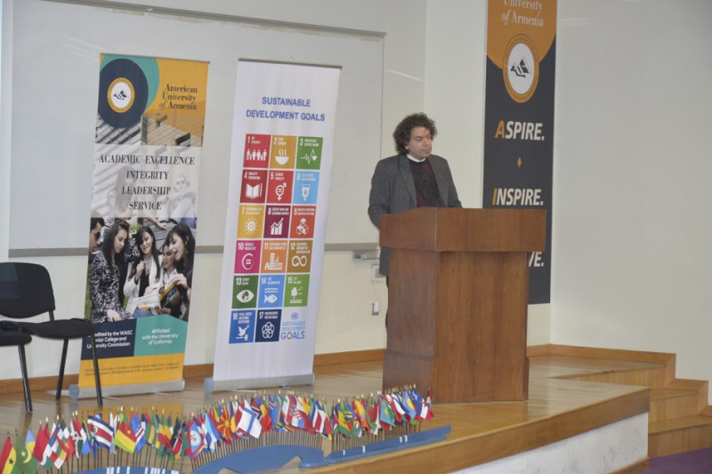 AUA Adjunct Lecturer Nareg Seferian, organizer of  the UN panel discussion