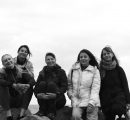 black and white photo of Nane Manukyan and friends