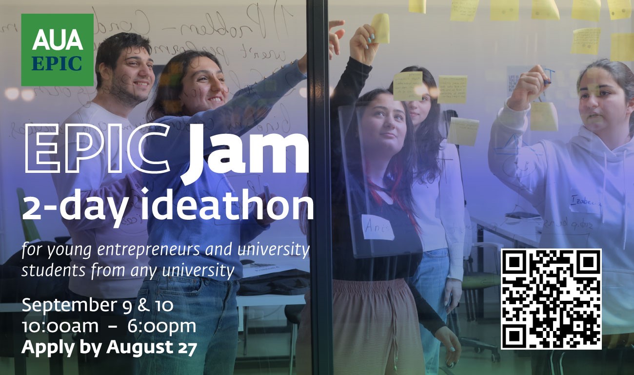 AUA EPIC Jam is a two-day ideathon: a solution development marathon, similar to a hackathon, but with the main emphasis on creative solution-finding.